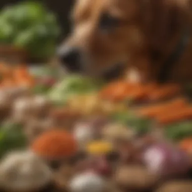 Close-up of key ingredients in diabetic dog food, such as vegetables and proteins.