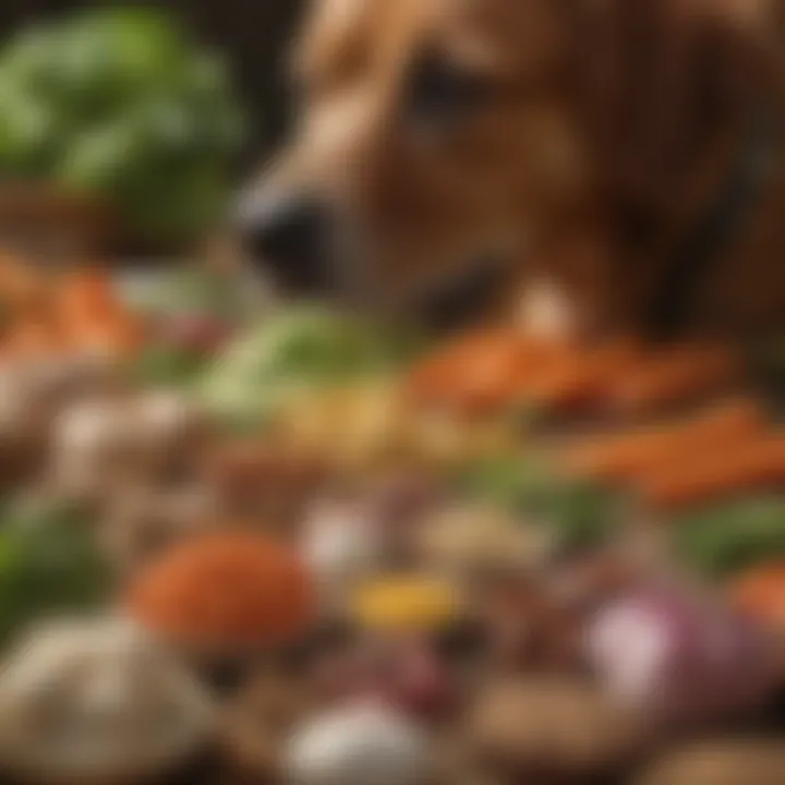 Close-up of key ingredients in diabetic dog food, such as vegetables and proteins.