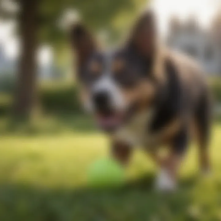 A happy dog playing with a ball outdoors, symbolizing a healthy and active pet.