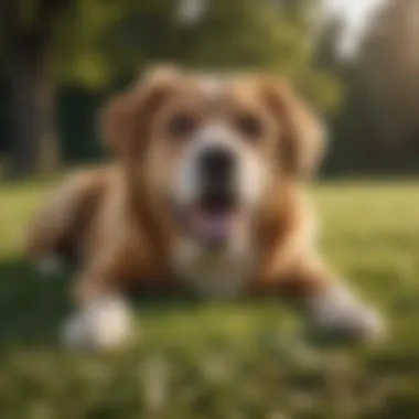 A dog lying on the grass with a puzzled expression, representing canine confusion about flatulence.