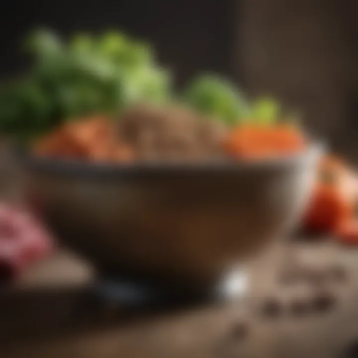 A bowl filled with high-quality dog food and fresh vegetables, illustrating a healthy diet.