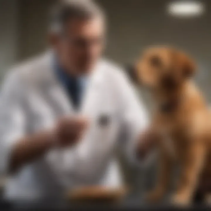 Veterinarian examining a dog, highlighting the importance of professional advice for pet health.