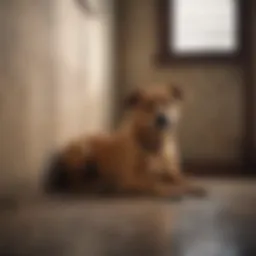 A forlorn dog sitting quietly in a corner