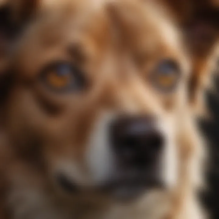 A close-up of a dog's face showcasing its expressive eyes