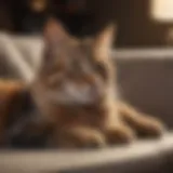 A cozy cat lounging on a couch, representing pet comfort.