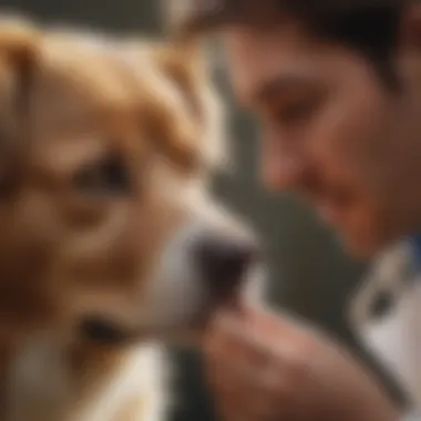 A veterinarian examining a dog with conjunctivitis