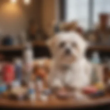 An array of dog care products, including grooming tools and high-quality food, laid out on a table.