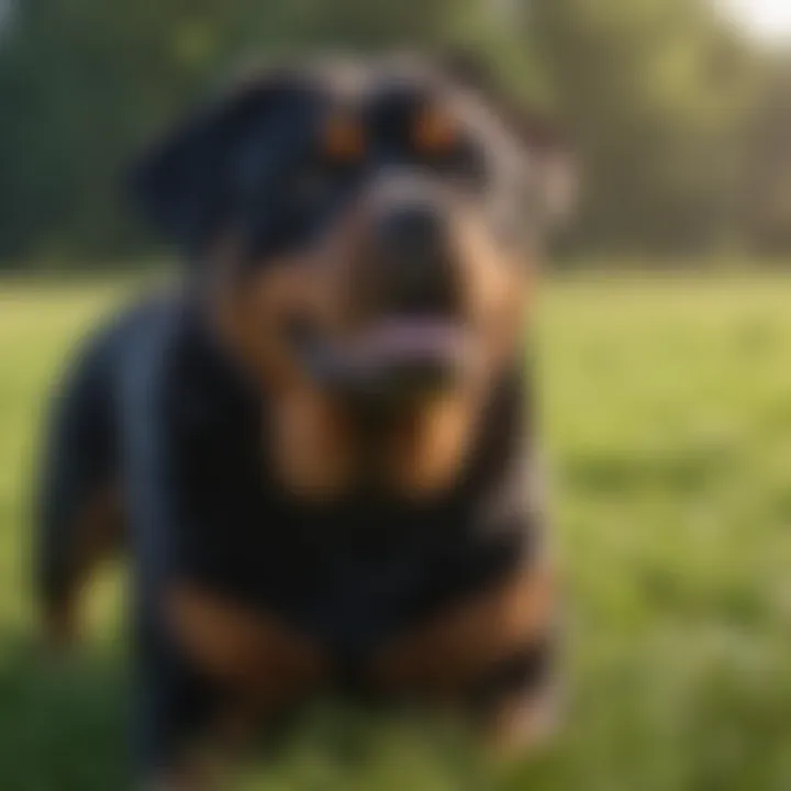 Rottweiler on a grassy field showcasing its strength and beauty