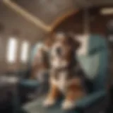 A dog comfortably seated in an airplane cabin