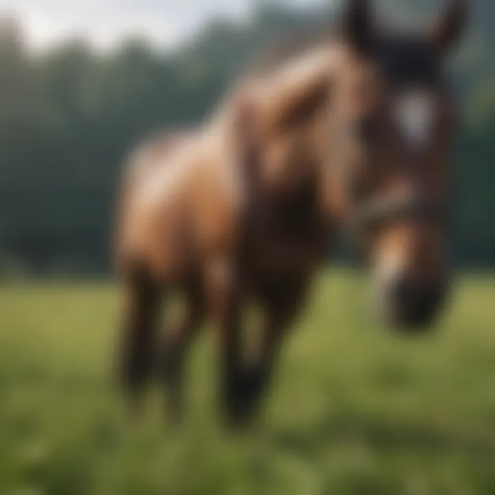 A horse grazing on lush pasture