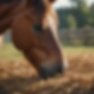 A young horse enjoying fresh hay