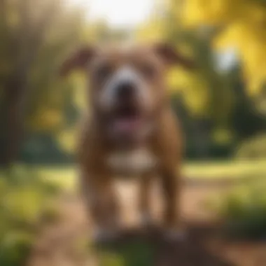 A playful Pit Bull mix enjoying a sunny day in the park, representing the breed's joyful spirit.