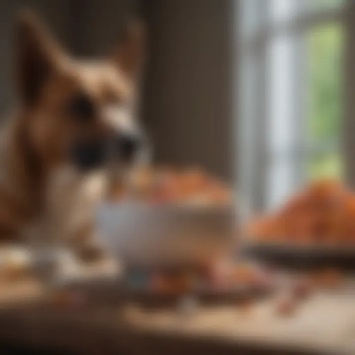 Bowl filled with various dog supplements including tablets and powders.