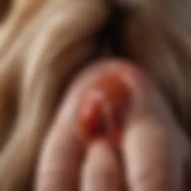 A close-up of a dog's paw showing a cut with redness around it