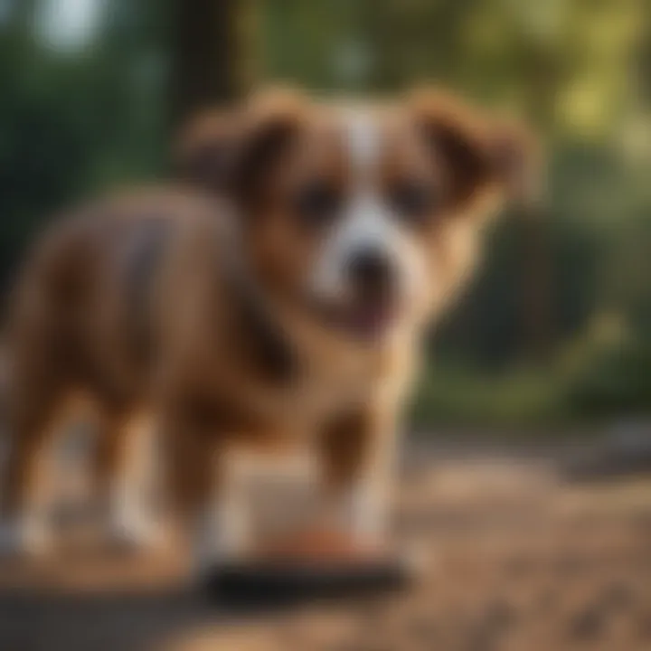 A playful dog engaged in physical activity outdoors