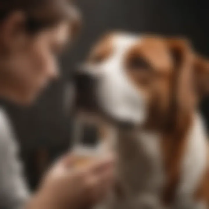 A dog owner reading instructions for applying infection cream