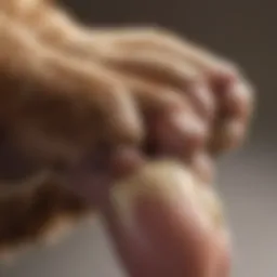 A close-up of a dog receiving a cream treatment on its paw