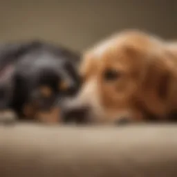 A comforting scene of an emotional support dog resting beside a person, symbolizing companionship and healing.