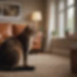 A serene moment between an emotional support cat and its owner in a cozy living room setting.
