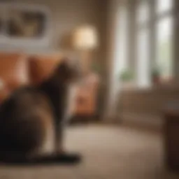 A serene moment between an emotional support cat and its owner in a cozy living room setting.