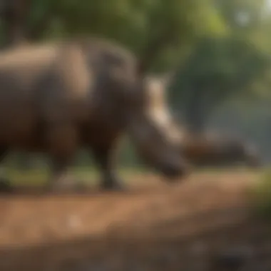 A representation of prehistoric rhinoceroses in their natural habitat