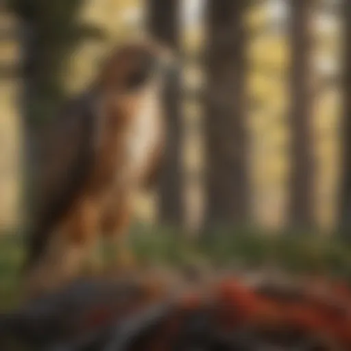 A realistic depiction of a red-tailed hawk in its natural habitat, showcasing its majesty and keen hunting skills.