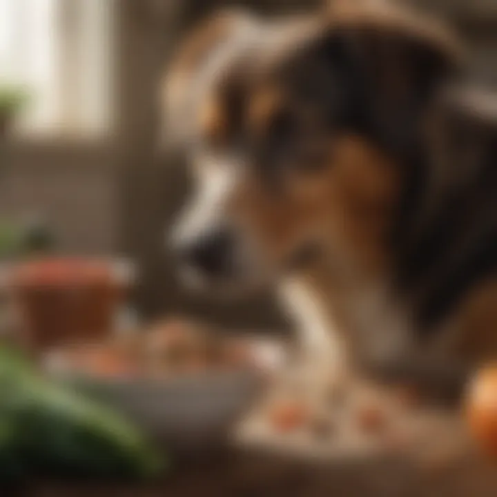 Healthy dog enjoying a balanced diet with dog food and vegetables