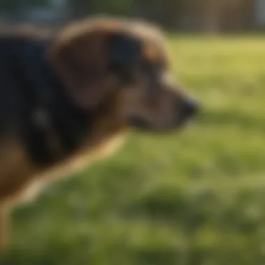 Dog in a green field indicating a healthy environment