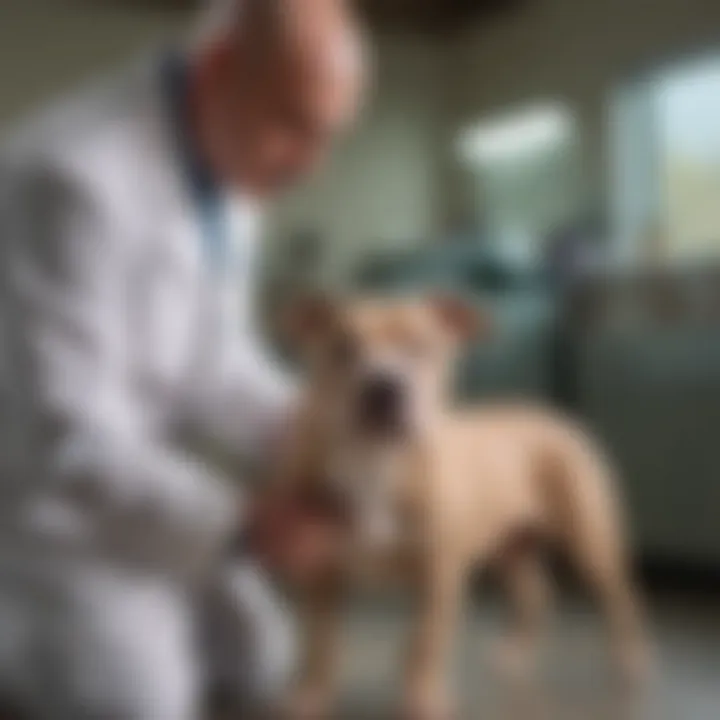 Veterinarian examining a Pitbull for hip dysplasia