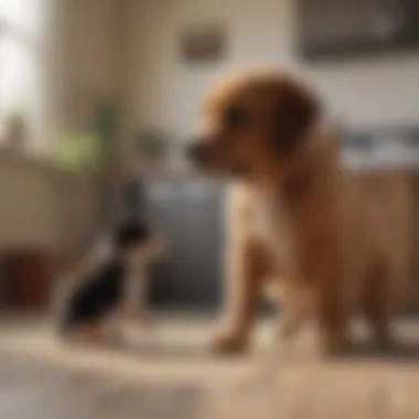 A lively Lapsa Opsi puppy interacting with its owner in a home environment.