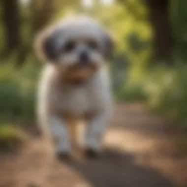 An active Shih Poo engaging in outdoor exercise with its owner