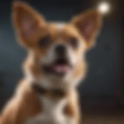 A small dog wearing a shock collar with a thoughtful expression