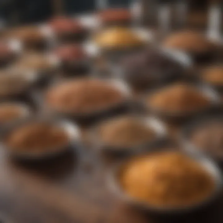 Variety of dog foods spread out on a table