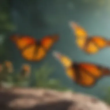 Monarch Butterflies in Flight A stunning view of monarch butterflies in flight during migration.