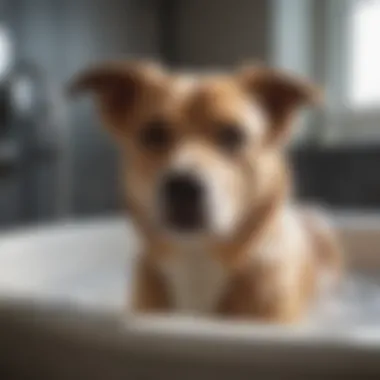 A happy dog during bath time without irritation