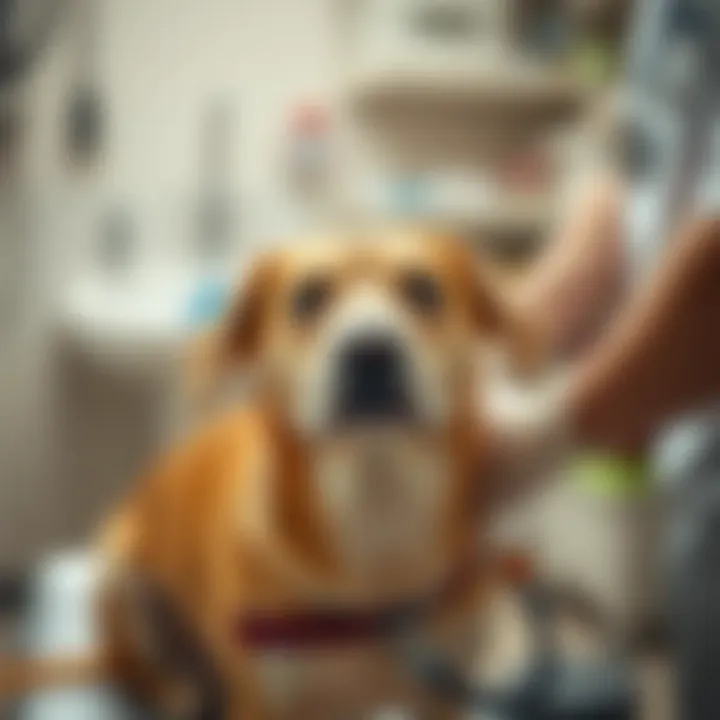 Dog receiving treatment at a veterinary clinic