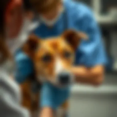 Veterinary professional examining a dog