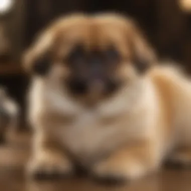 A reputable breeder interacting with Pekingese puppies