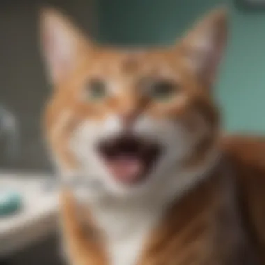 A cat receiving a dental check-up at a veterinary clinic