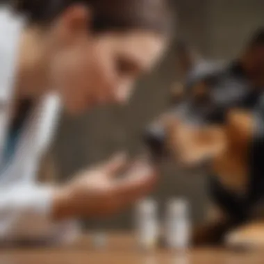 Pet owner administering medication to a pet