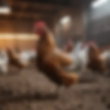 Plymouth Rock chickens in a commercial poultry farm setting