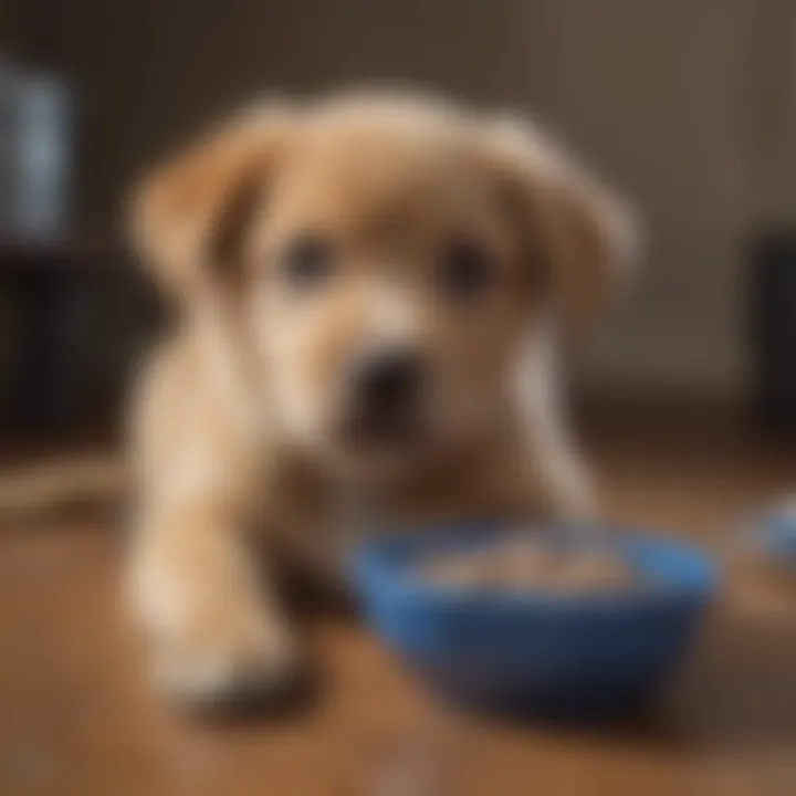 A healthy puppy enjoying a bowl of Blue Buffalo food