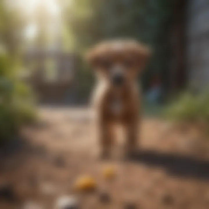 A puppy playing outside, demonstrating excitement.