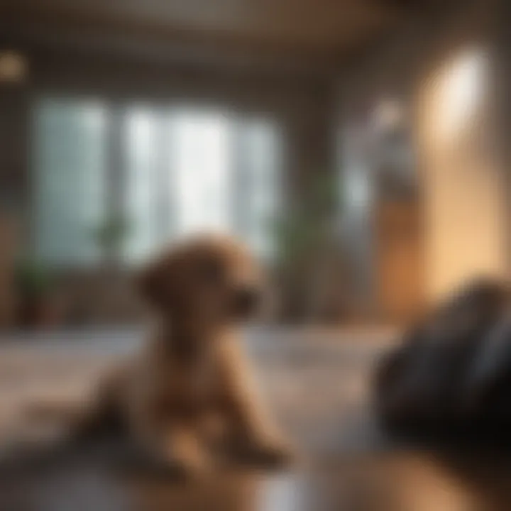 A cozy indoor setting with puppy training supplies.