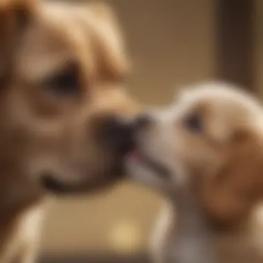 Puppy Affection Through Licking A puppy playfully licking its owner's face, showcasing affection.