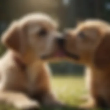 Puppy Communication Through Licking Puppy exhibiting licking behavior while interacting with another dog.