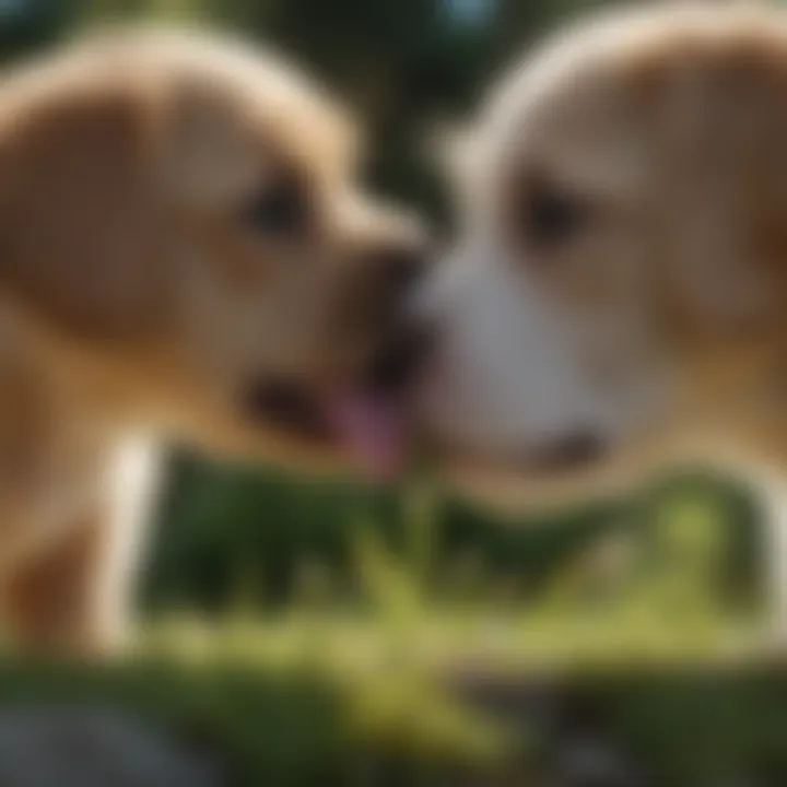A curious puppy licking its surroundings, exploring its environment.