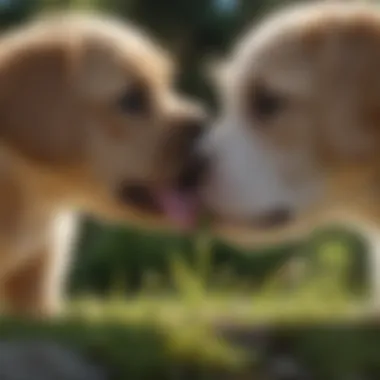 Instinctual Licking Behavior in Puppies A curious puppy licking its surroundings, exploring its environment.