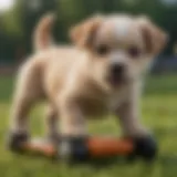 Close-up of a puppy scooting on grass