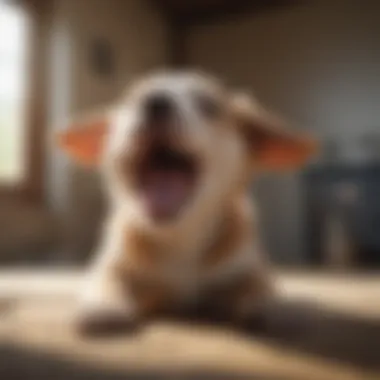 A playful puppy yawning, showcasing its need for sleep.